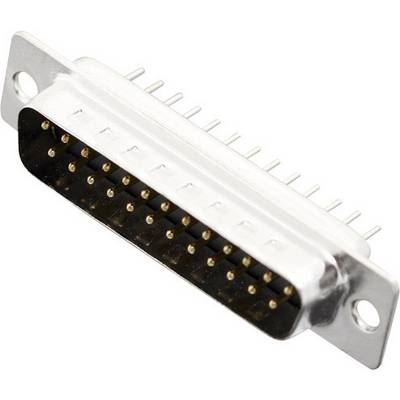 A 25-pin D-sub plug with a metal housing, typically used for data transmission in computer networks.