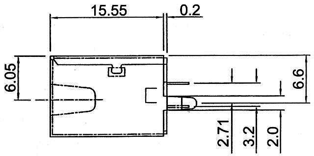 Ground plan of a rectangular structure with dimensions: Length 15.55 m, Width 6.05 m. Ancillary rooms: 0.2 m, 2.71 m, 3.2 m, 2.0 m width.