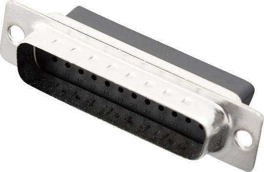 A parallel D-sub connector with 25 pins in a metal casing, used for computer connections and printer ports.