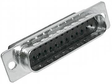 A metal DB25 plug, used for parallel connections, shows the pins for connecting devices.