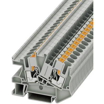 A grey clamp with orange levers, suitable for electrical connection of multiple cables, shown in a perspective view.