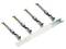 A metal strip with five vertically arranged screws, evenly distributed along the strip.