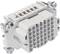 A rectangular industrial multi-pole plug with over 40 round contact pins, corner-mounted screws, suitable for high-voltage applications.