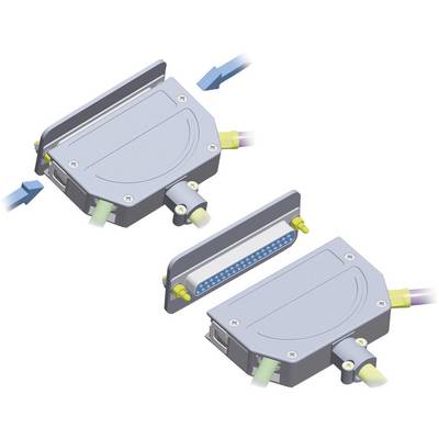 Two graphical representations of a connection cable; the upper image shows the plug from the outside, the lower image shows the contact pins on the inside.