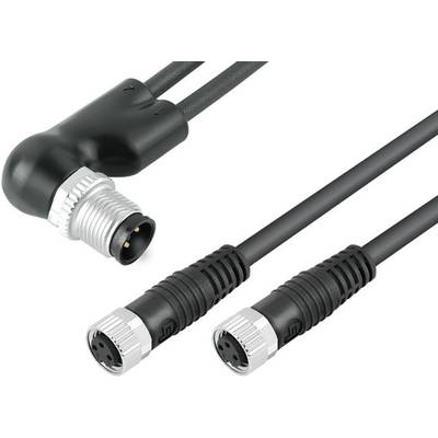 Two black cables with round connectors at one end, one with a right-angled adapter. Suitable for electrical devices.