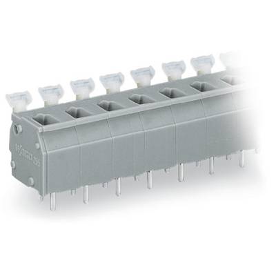 Grey electronic component with multiple connection pins and white levers on top, labelled 'Wago 735' on the side.