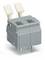 'Grey WAGO 255 plug connector with two levers and two contact openings for electrical connections.'