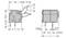 Drawing of an electrical switch with dimensions. Left: Height 13.2 mm, Width 14 mm, Depth 9 mm. Right: Height 3.65 mm, Width 7.5 mm, Pin spacing 7.62 mm.