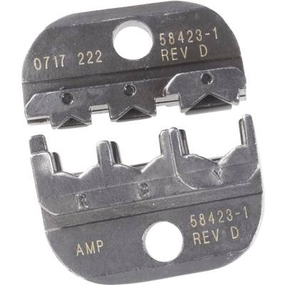 Two metal crimping tool inserts side by side, with the inscription 'AMP 58423-1 REV D'.