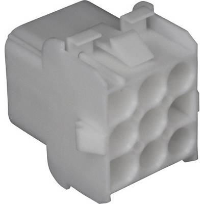 'White plastic plug with nine square openings, stacked in three rows. Electronic component, commonly used for cable connections.'