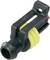 A black electrical connector with a yellow seal, suitable for use in automotive applications.