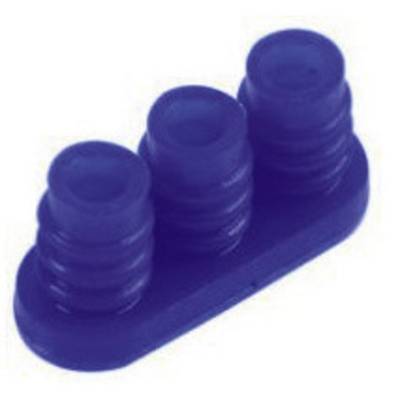 Three blue, cylindrical objects placed side by side, fixed on an oval base. Could be a connecting component or sealing element.
