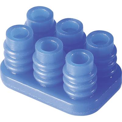A blue rubber attachment with six round, ridged protrusions, used for massage or vibration transmission on skin surfaces.