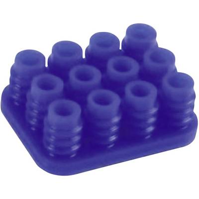 A blue, square, structured silicone product with twelve round protrusions, possibly part of an everyday item.