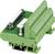 Electronic connection module with screw terminals and connectors on a green printed circuit board, suitable for industrial applications.