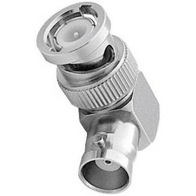 A silver BNC connector in close-up, showing details of the locking mechanism and connection structure.