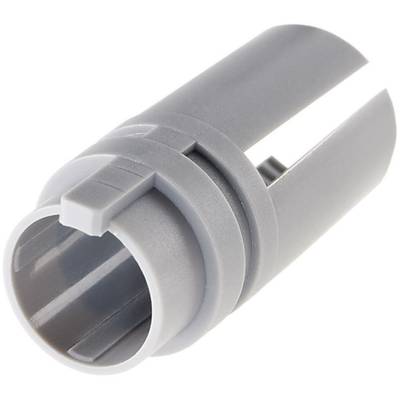 Grey, cylindrical adapter with a flat rim and notches for securing in machines, likely for mechanical purposes.