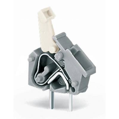 A grey, mechanical switch with a lever and cable connections. Main component of an electrical device for current control.