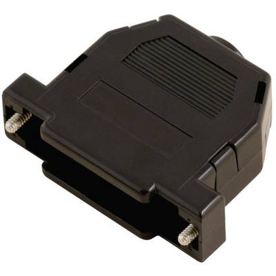 Black housing for a D-sub plug, with screws on the sides for fixing.