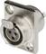 Metallic XLR plug with four pins, mounted on a square base with two mounting holes.