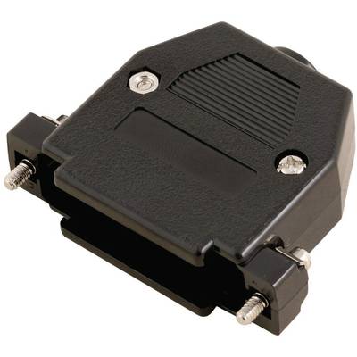 Black adapter with a rectangular shape and two screws on the sides for mounting. Plastic surface with a ribbed pattern.