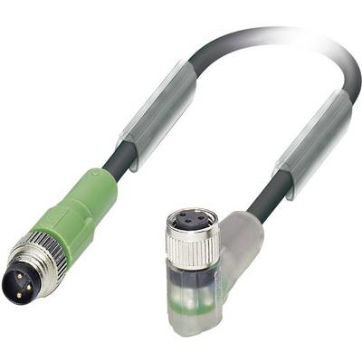 'M8 cable with 4-pin angled plug and socket. Suitable for industrial applications, provides secure and robust connections.'
