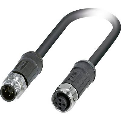 Black cable with two round connectors, each featuring four pins and sockets at the ends, against a white background.