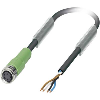 Cable with four pole conductors, a green plug at one end and exposed wires at the other end, suitable for electrical connections.