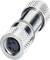 Metallic 4-pin cable plug in a cylindrical form with a knurled grip, suitable for industrial applications.