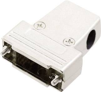 A silver D-sub housing designed for receiving a connector. There are two screws for fastening.