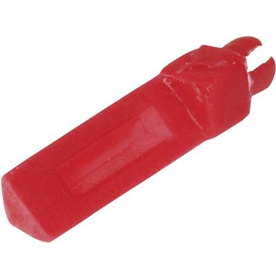 Red wax of a cheese coating, typically encasing a round shape.