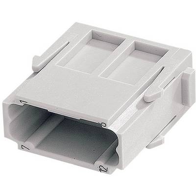 Grey, rectangular plastic connector with multiple socket outlets, used for electronic connections in technical applications.