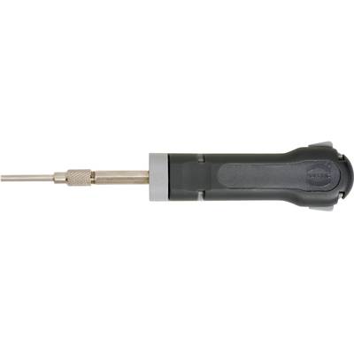 A black and silver screwdriver with an ergonomic handle, viewed from the side.