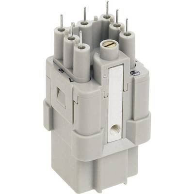 A grey electrical connector with multiple round pins, suitable for robust industrial applications.