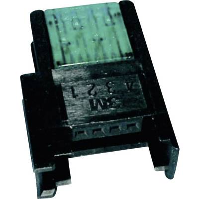 An electronic component with a black casing and green top surface, used for electrical connections or controls.