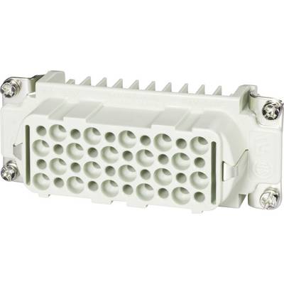 Rectangular electrical connector with multiple round pin sockets, suitable for industrial or technical applications.