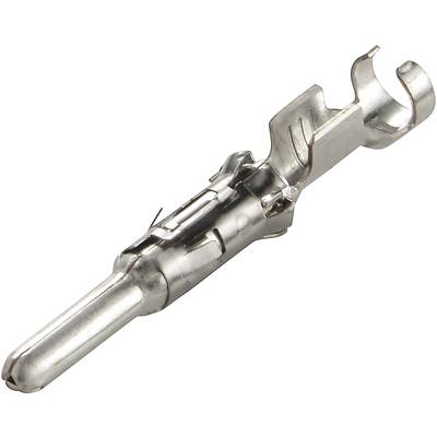 Metal contact pin, cylindrical, with curved clips and mounting, suitable for electrical plug connections in cable systems.