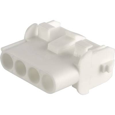 A white plastic plug with four apertures, suitable for electrical connections.
