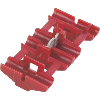 Red plastic electrical cable connector with metal contact, suitable for clean and quick cable connections.