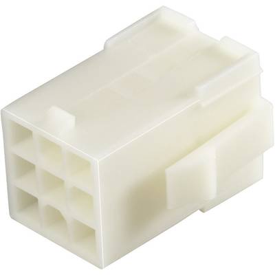 A white, rectangular plastic plug with multiple square holes, likely for an electrical connection.