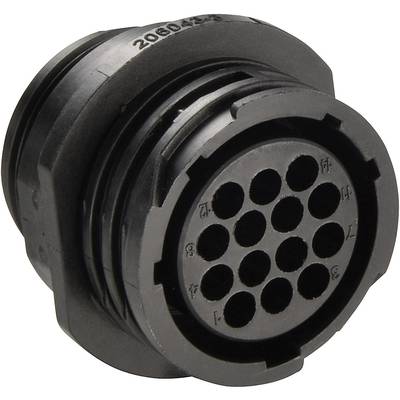 A black electrical connector with 13 round pin positions arranged in a circular pattern, suitable for industrial applications.