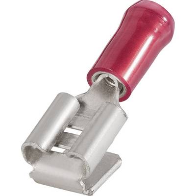 A tile adhesive spreader with a red handle, made of metal, for aligning tiles.