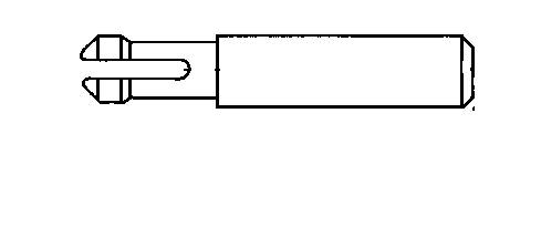 Technical drawing of a tool with a cylindrical body and a split end. Possible use: securing or removing objects.
