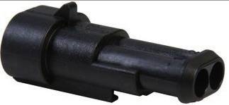 A black electrical connector with two round connection openings, suitable for use in various electronic devices.