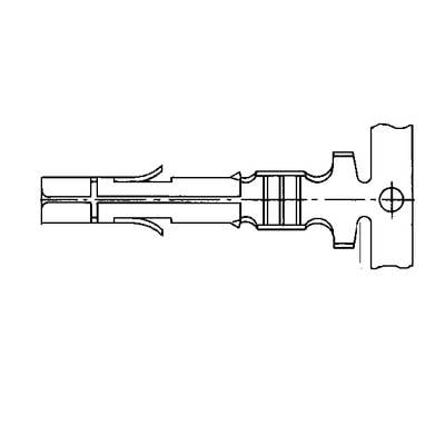 Technical drawing of a component cross-section with detailed lines and shapes, showing the internal structures and connection points of the part.