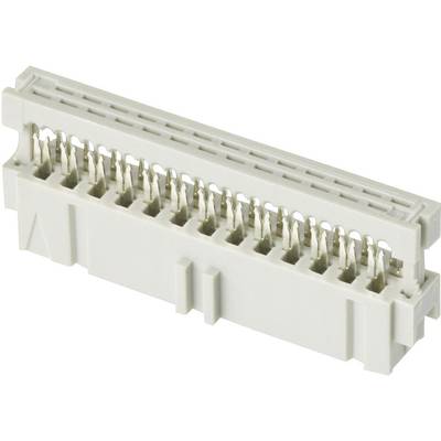 White electrical connector with multiple pins, situated laterally, for use in electronic devices or circuit boards.