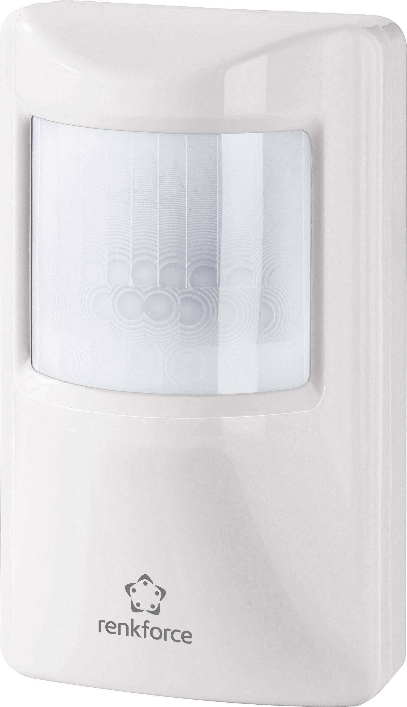 A white motion sensor with a rounded housing and the 'renkforce' inscription on the front.