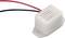 A rectangular white sensor with two wires, one red and one black, used for electronic connections.