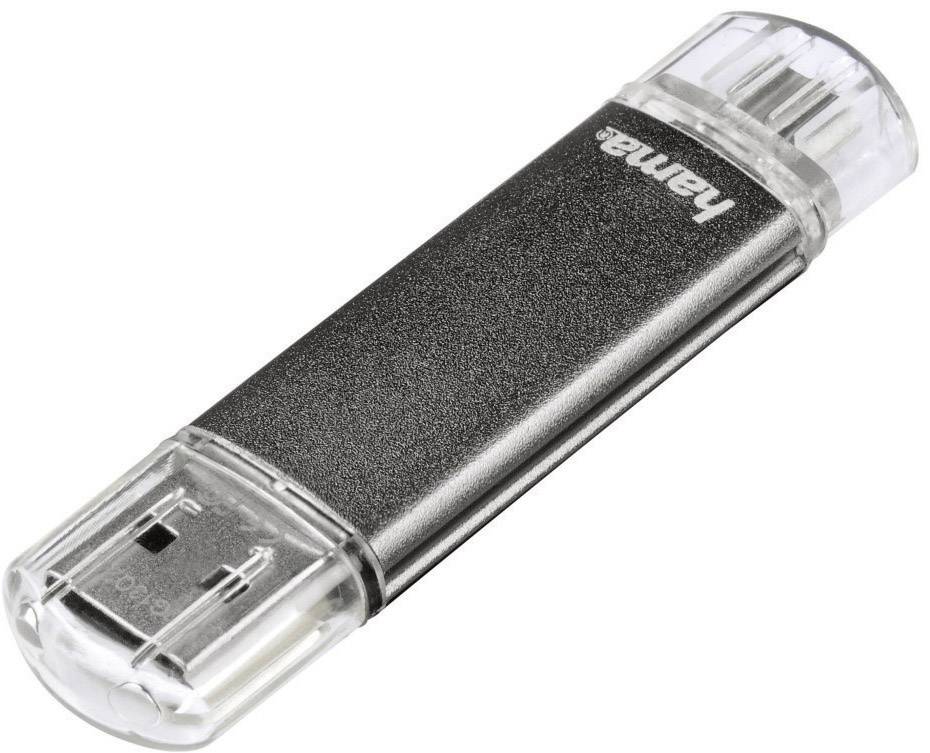 Image of Hama FlashPen Laeta Twin USB smartphone/tablet extra memory Grey 16 GB USB A (USB 2.0), Micro USB B (USB 2.0)
