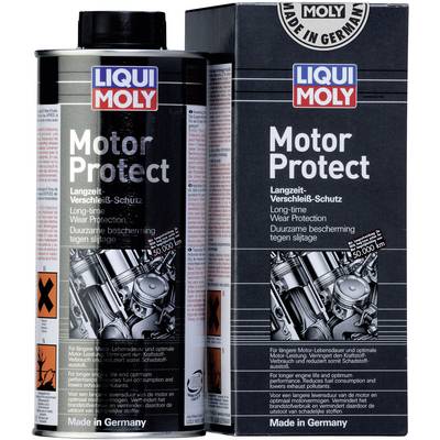 Two black tins of 'Liqui Moly Motor Protect' with the inscription 'Long-Term Wear Protection'. Product from Germany.